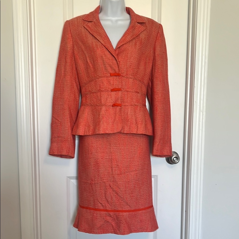 Liz Claiborne Orange Textured Skirt Suit Blazer Set